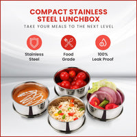 oliveware Jumbo Lunch Box, 4 Stainless Steel Containers with 350ml, Insulated Body, Leak Proof, Full Meal & Easy to Carry - Red