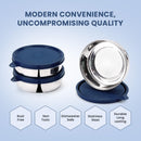 SOPL-OLIVEWARE Magic Storage Container, 100% Leak Proof & BPA Free Lid, Dishwasher Safe, 3 Stainless Steel Containers with 300 ml Each - Blue