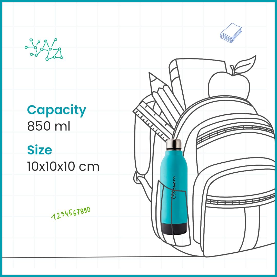 SOPL-OLIVEWARE Qua Water Bottle with Better Grip, 850 ml Bottle, BPA Free & Leak Proof, For Home, Office & Gym use - Blue