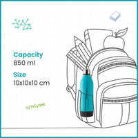 SOPL-OLIVEWARE Qua Water Bottle with Better Grip, 850 ml Bottle, BPA Free & Leak Proof, For Home, Office & Gym use - Blue