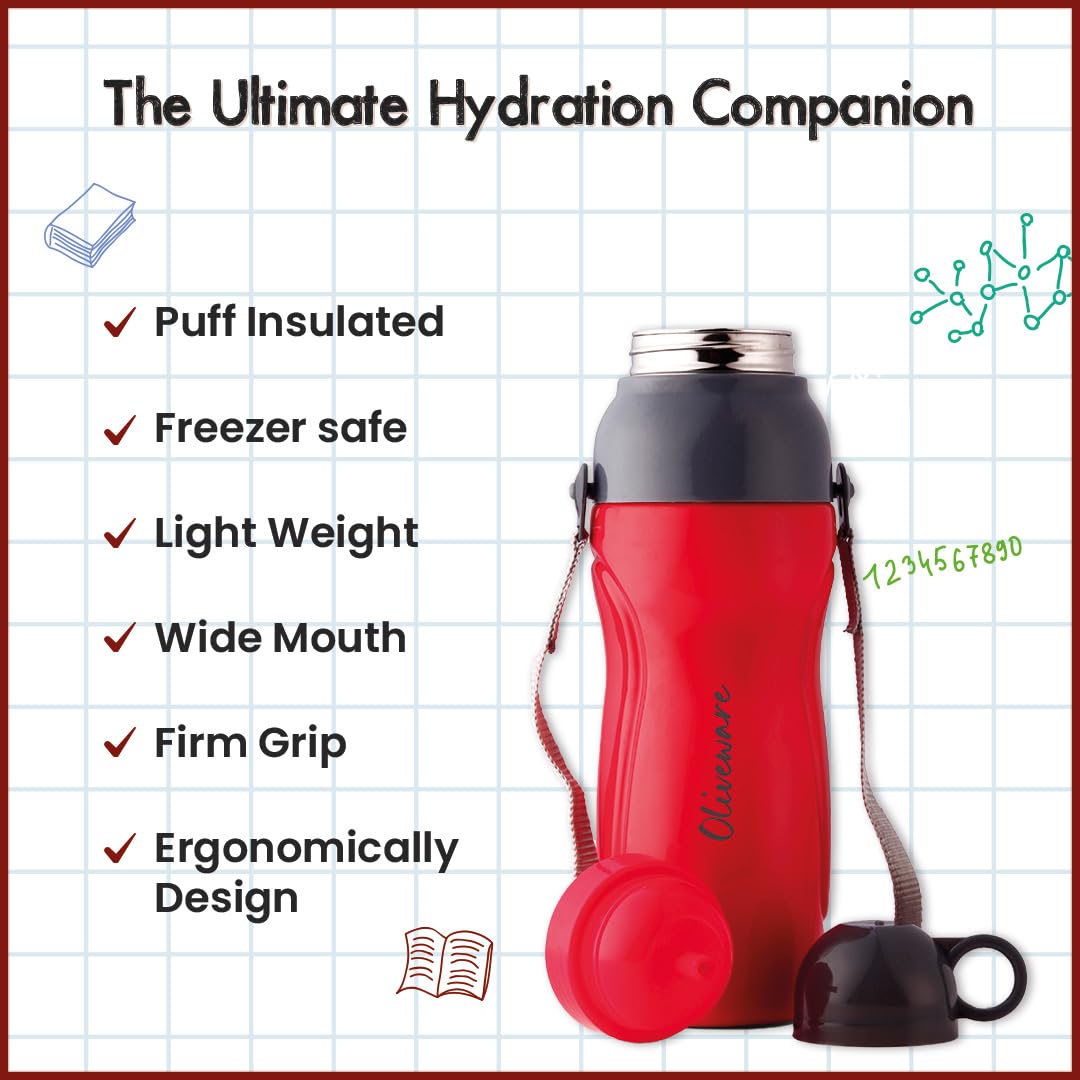 SOPL-OLIVEWARE Spin Water Bottle with Better Grip, 650 ml Bottle, BPA Free & Leak Proof, For Home, Office & Gym use - Red