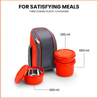 SOPL-OLIVEWARE Boss Stainless Steel Lunch Box, Microwave Safe & Leak Proof, 3 Ineer Steel Containers With Bpa Free Airtight Lids (290 Ml, 450 Ml, 600 Ml), Fabric Bag - Orange, 600 Milliliter