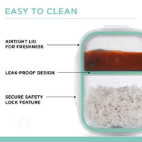 Oliveware Elite Microwave Safe Office Two Compartment Lunch Box Set | Borosilicate Glass | Safety Lock Airtight Tiffin Containers (600ml)