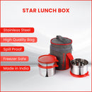 SOPL-OLIVEWARE Star Lunch Box, 100% Leak Proof, 3 Stainless Steel Containers with BPA Free Airtight Lids (600ml, 600ml & 300ml), Fabric Bag - Red