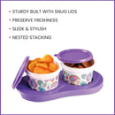 oliveware Breeze Paisley Print Serving Container & Tray with Airtight Lid, BPA Free, 2 Containers (500ml) each, For Snacks & Dry Fruits - Voilet