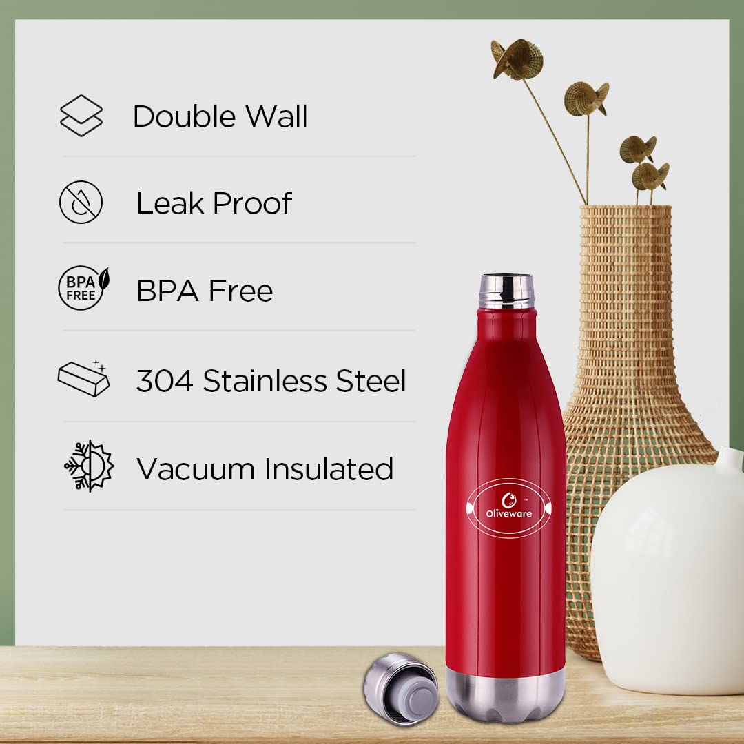 SOPL-OLIVEWARE Camo Vacuum Double Wall Bottle, Stainless Steel (750ml), Hot & Cold, Insulated Bottle, Fit for Indoor & Outdoors - Red