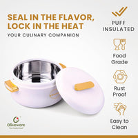 SOPL-OLIVEWARE Fresco Insulated Casserole, Inside Stainless Steel Keep Food Warm, BPA Free, Set of 1 (1000 ml Capacity) - White