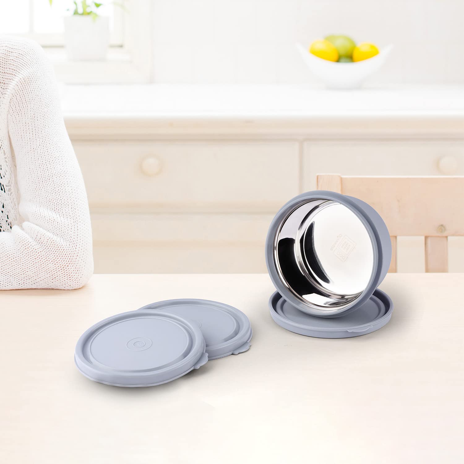 Oliveware Air Tight Lids for Benny Container | Set of 3 | Spill Proof | Leak Proof | For 290ml, 450ml, 600ml | Dishwasher & Freezer Safe (Grey)