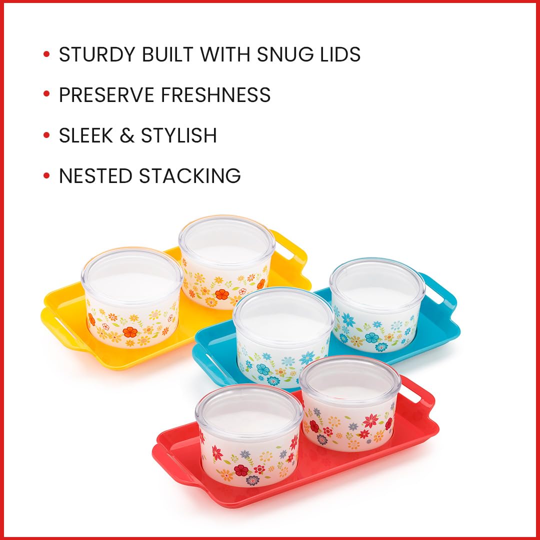 oliveware Blossom Dry Fruit Container Tray with Airtight Lid, BPA Free, For Snacks & Dry Fruits, 2 Containers (350ml) each - Red