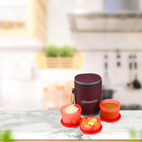 oliveware Easy Meal Plastic Lunch Box with Insulated Fabric Bag, BPA Free & Leak Proof, Set of 3 (290ml, 600ml, 600ml), Full Meal - Red