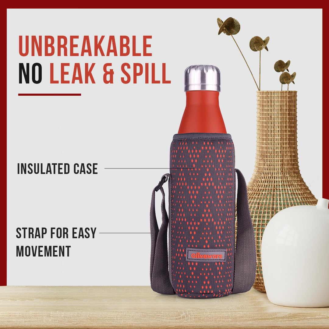 Oliveware Sigma Vacuum Bottle with Sleeve, Stainless Steel (500ml), Hot and Cold, Insulated Bottle, Fit for Indoor & Outdoors - Orange