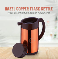 Oliveware Hazel Copper Flask Kettle | 1200 Ml | Functional Lid | Hassle Free Pouring | for Hot & Cold Beverages