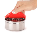 oliveware Magic Storage Containers, 100% Leak Proof and Spill Proof, 2 Stainless Steel Containers with BPA Free Airtight Lid (450ml Each) - Red