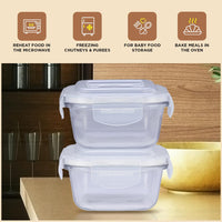 Oliveware Food Storage Container| Set of 2 | Square Containers| 320ml each|Air-Tight Fridge Organizer Case|BPA-Free Locking Lids |Microwave & Freezer Safe |Leak Proof Food Storage Meal Prep Containers