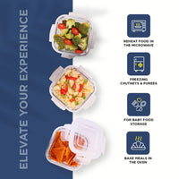 SOPL-OLIVEWARE Bounty Borosilicate Glassware Lunchbox, Microwave & Freezer Safe, Set of 3 containers with BPA Free Airtight Lids (320ml) Each - Blue