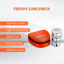 oliveware Freshy Lunch Box, Leak Proof, 3 Stainless Steel Containers with BPA Free Lid (300ml) Each, Fabric Bag - Orange