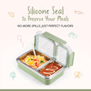 Oliveware Bento Master 2 Lunch Box | with 2 dividers | Steel Spoon | Stainless Steel | Dishwasher & Freezer Safe (Bento 2, Green)