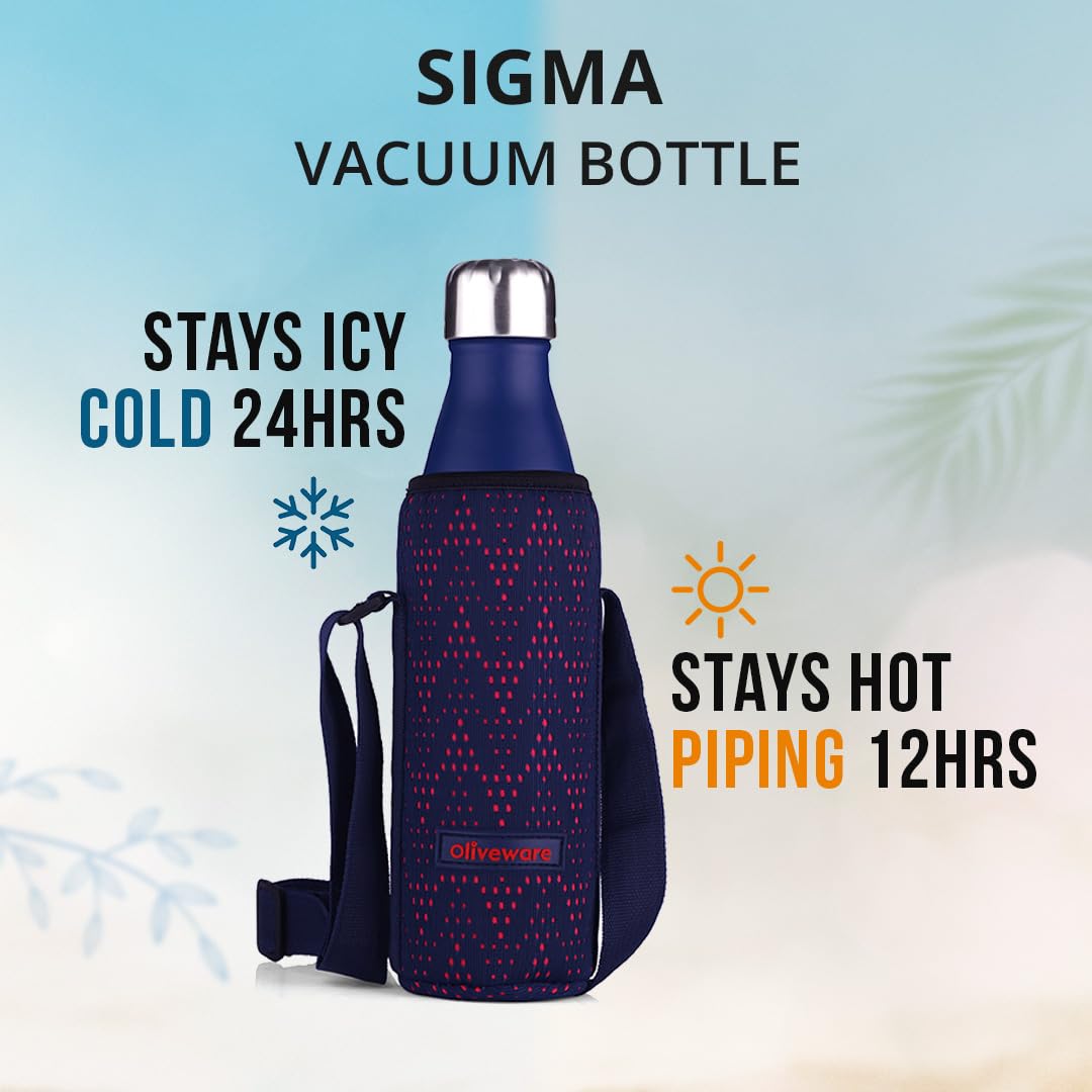Oliveware Sigma Vaccum Bottle with Sleeve, Stainless Steel (500ml), Hot and Cold, Insulated Bottle, Fit for Indoor & Outdoors - Blue