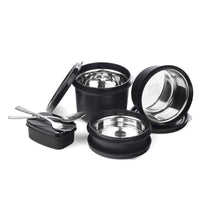 SOPL-OLIVEWARE Executive Pro Lunch Box, Microwave Safe, 3 Inside Steel Container with BPA Free Airtight Lids (290ml, 450ml, 600ml), Plastic Pickle Box (130ml) & Steel Cutlery - Red