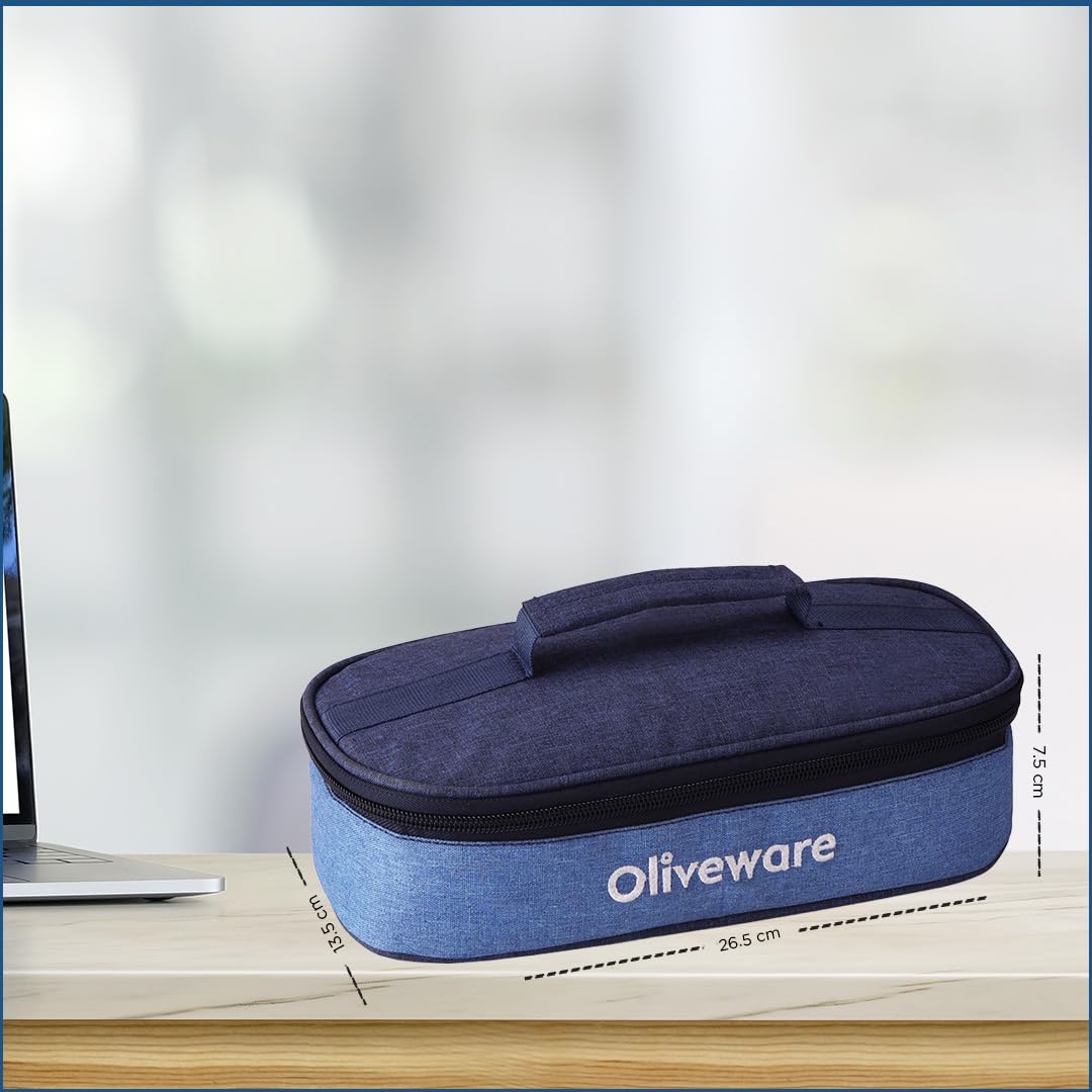 SOPL-OLIVEWARE Delta Glassware Round Lunchbox with Napkin & Steel Cutlery, Borosilicate Glass Container, Microwave Proof, Set of 2 (400ml Each) - Blue