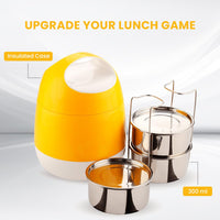 oliveware SOPL (Logo) with Device Marvel Lunch Box with Insulated Box, 3 Stainless Steel Containers 300ml Each, Leak Proof & Sturdy - Yellow
