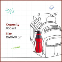 SOPL-OLIVEWARE Spin Water Bottle with Better Grip, 650 ml Bottle, BPA Free & Leak Proof, For Home, Office & Gym use - Red