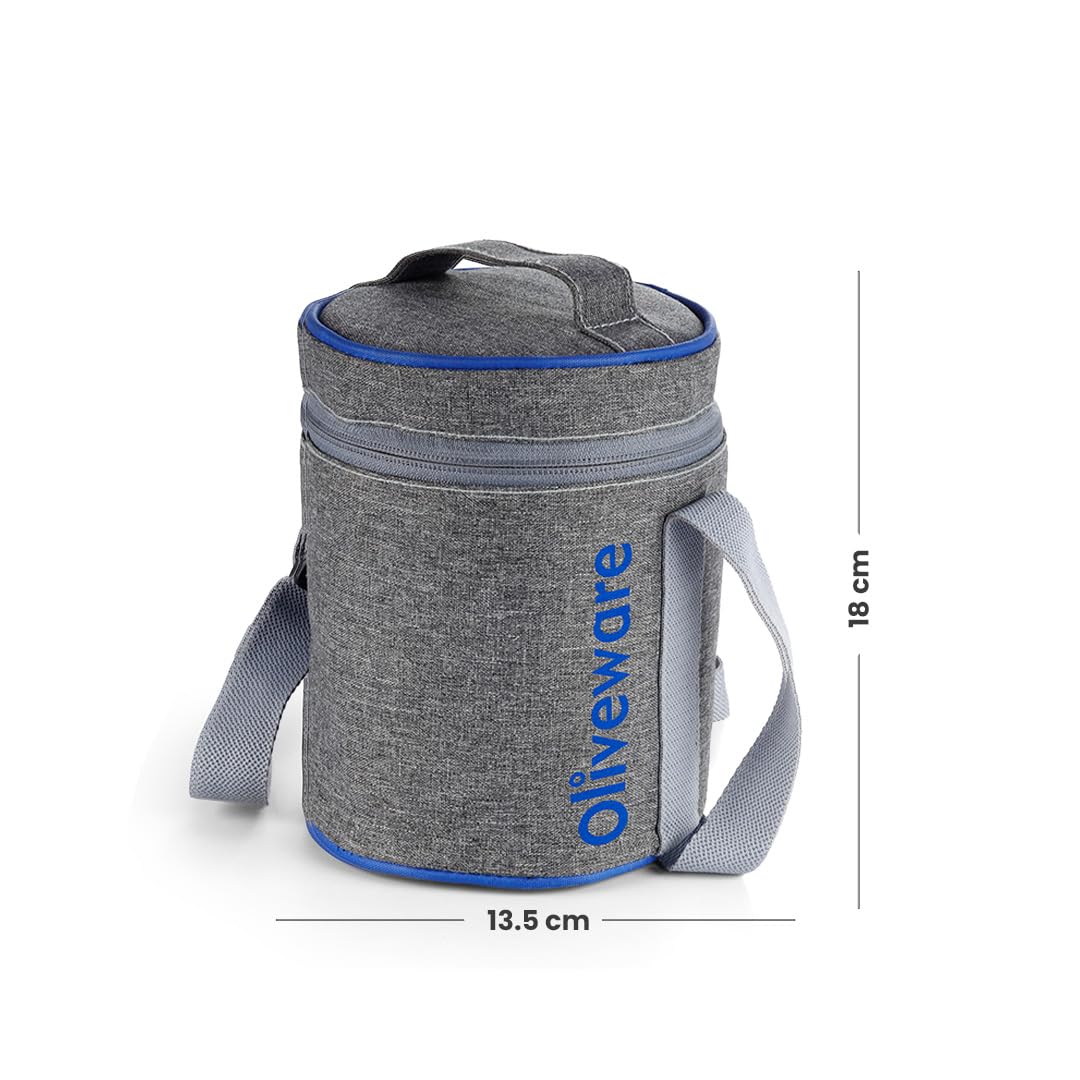 SOPL-OLIVEWARE Monarch Lunch Box with Bag, Microwave Safe & Leak Proof, 3 Inside Steel Containers & BPA Free Airtight Lids (290ml, 450ml & 450ml), Fabric Bag - Blue