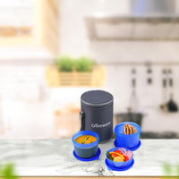 oliveware Easy Meal Plastic Lunch Box with Insulated Fabric Bag, BPA Free & Leak Proof, Set of 3 (290ml, 600ml, 600ml), Full Meal - Blue