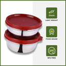 oliveware Elegant Storage Containers, 100% Leak Proof & Spill Proof, 2 Stainless Steel Containers with BPA free Airtight Lid (250 ml Each) - Red