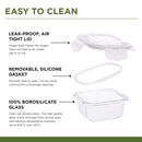 SOPL-OLIVEWARE Elite Glassware Sqaure Lunchbox, Napkin & Steel Cutlery, Borosilicate Glass & Microwave Proof, 4 Cointainer with 320ml Each - Grey