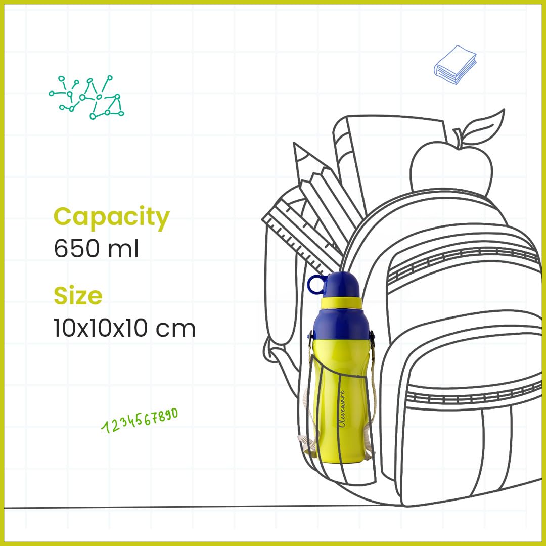 SOPL-OLIVEWARE Spin Water Bottle with Better Grip, 650 ml Bottle, BPA Free & Leak Proof, For Home, Office & Gym use - Green