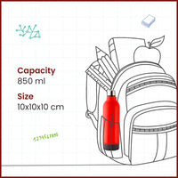 SOPL-OLIVEWARE Qua Water Bottle with Better Grip, 850 ml Bottle, BPA Free & Leak Proof, For Home, Office & Gym use - Red