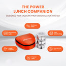 oliveware Freshy Lunch Box, Leak Proof, 3 Stainless Steel Containers with BPA Free Lid (300ml) Each, Fabric Bag - Orange