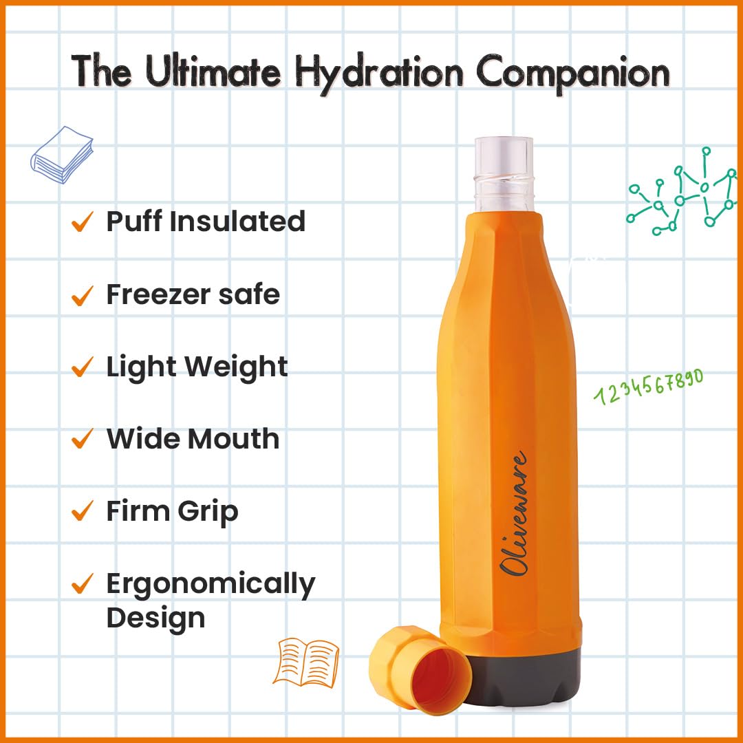 SOPL-OLIVEWARE Freshy Water Bottle with Better Grip, 1000 ml Bottle, BPA Free & Leak Proof, For Home, Office & Gym use - Yellow