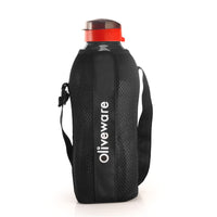 oliveware SOPL Jumbo Water Bottle With Washable Carry Sleeve, Shoulder Strap, 2 Litre Bottle, BPA Free & Leak Proof, Fits in Fridge, Pack of 1 (Black_Red)