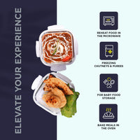 SOPL-OLIVEWARE Feast Glassware Square Lunchbox, Borosilicate Glass Containers, Microwave Safe & Leak Proof, 2 Containers with BPA Free Lids (320ml) Each - Blue