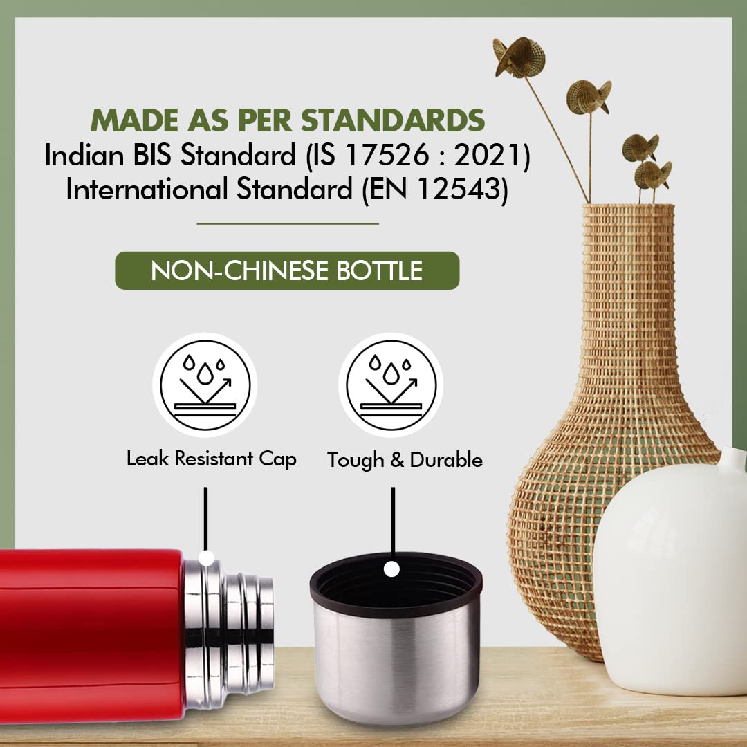 SOPL-OLIVEWARE Era Vacuum Double Wall Bottle, Stainless Steel (1000ml), Hot & Cold, Insulated Bottle, Fit for Indoor & Outdoors - Red