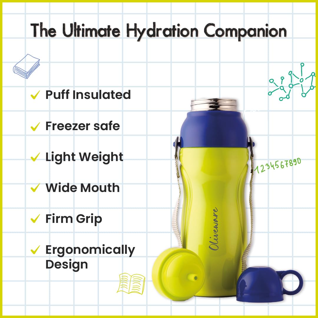 SOPL-OLIVEWARE Spin Water Bottle with Better Grip, 500 ml Bottle, BPA Free & Leak Proof, For Home, Office & Gym use - Green