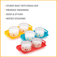 oliveware Blossom Dry Fruit Container Tray with Airtight Lid, BPA Free, For Snacks & Dry Fruits, 2 Containers (350ml) each - Yellow