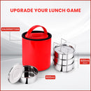 Oliveware - Royal Red Stainless Steel Lunch Box - 4 Containers Set | Offiice and Bulk Use | with Container | Full Meal | Handle to Carry with Compartments