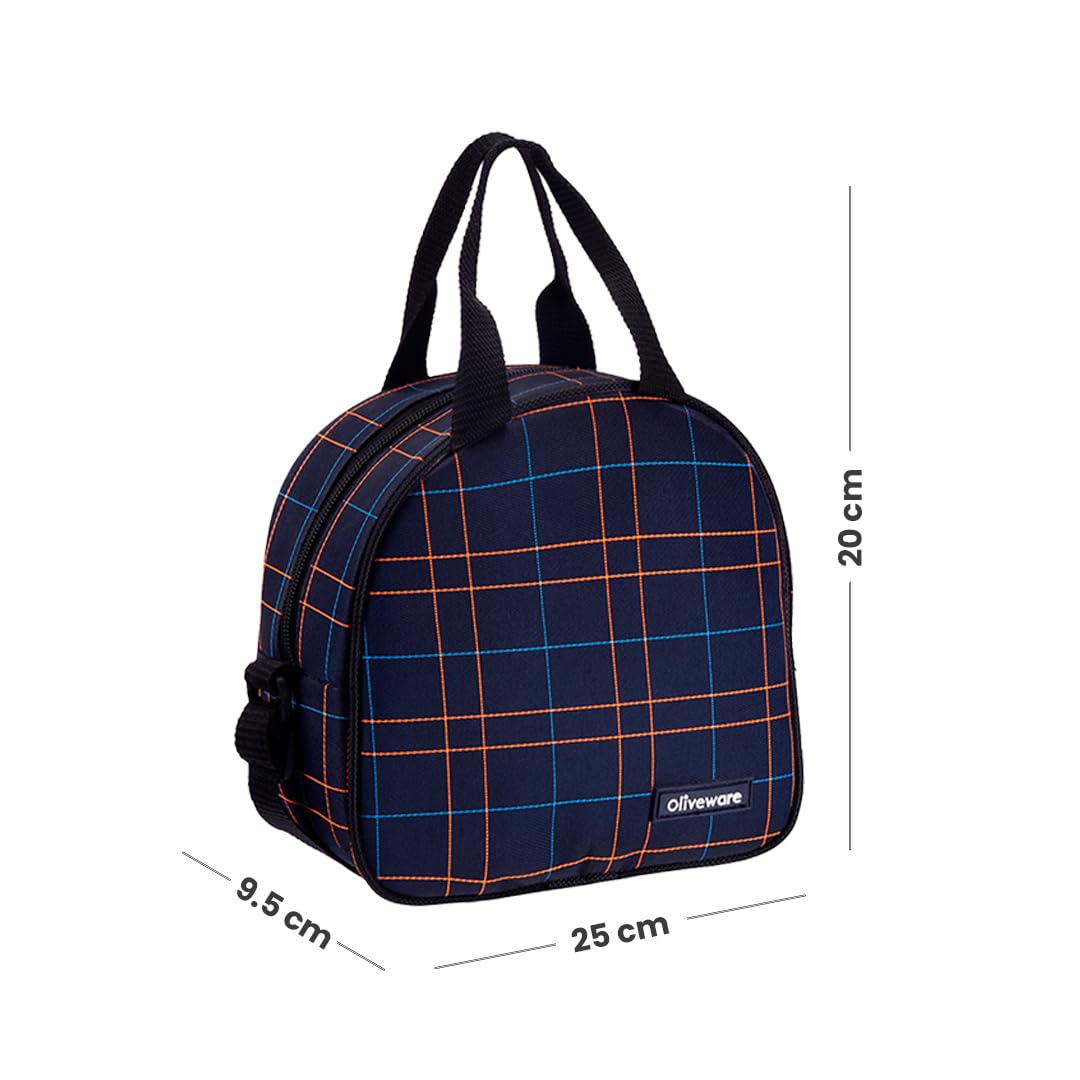 Oliveware Octavia Lunchbox, Microwave & Freezer Safe, 2 Inside Steel containers (2x450ml), Plastic Pickle Box (130ml), Steel Bottle(450ml), Steel Cutlery & Napkin, Fabric Bag - Blue