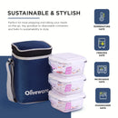 SOPL-OLIVEWARE Bounty Borosilicate Glassware Lunchbox, Microwave & Freezer Safe, Set of 3 containers with BPA Free Airtight Lids (320ml) Each - Blue