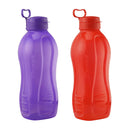 oliveware Jumbo 2 Litre Water Bottle, 100% Leak Proof, BPA Free Premium Plastic Bottle, for Home, Office & Gym, Sturdy with Holder, Pack of 2 (Red & Purple)
