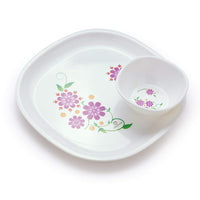 oliveware Flora Dinner Set 4 Plates + 4 Bowls Microwave Dishwasher Safe for Heating & Serving for Breakfast - Purple (Plastic)