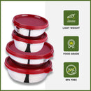 oliveware Elegant Combo Storage Containers, 100% Leak Proof and Dishwasher Safe, 4 Stainless Steel Containers with BPA Free Lid (2x450ml & 2x250ml) - Red
