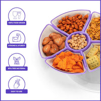 Oliveware Flower Snack Container with 5 Compartments | Storage & Serving Snacks, Dry Fruits, Biscuits, Candy | Hard Plastic | Multi Purpose - Violet