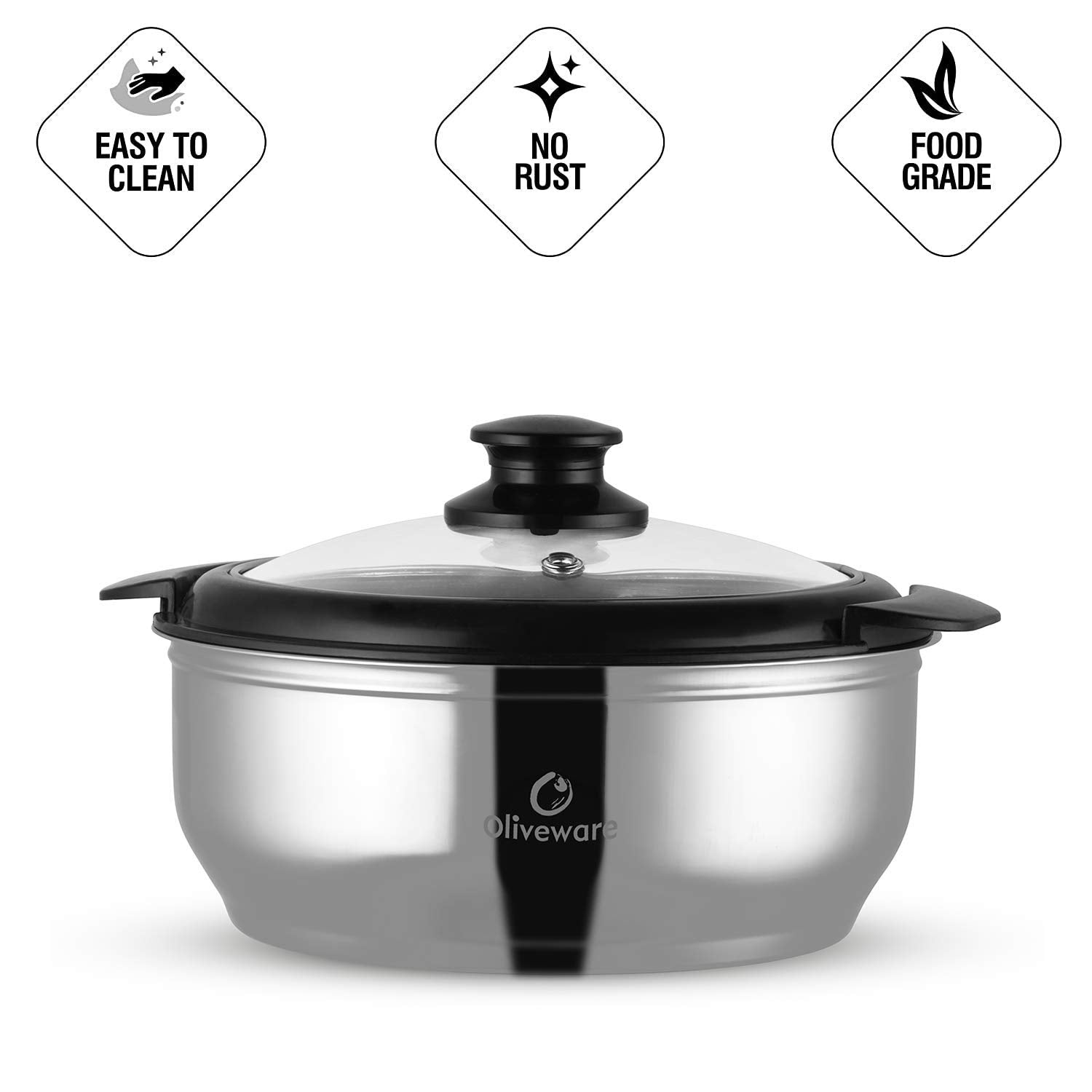 Oliveware Maestro Casseroless Thermosteel & Double Wall Insulation (2000 ml) with Insulated Lid Keep Food Hot, Stainless Steel