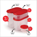 SOPL-OLIVEWARE Modular Storage Containers with Airtight Lid, BPA Free, For Pulses, Rice, Dal & Atta, Set of 12 (3x1800ml, 3x1200ml, 3x600ml & 3x180ml) - Red, Plastic