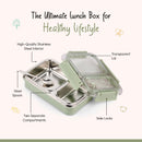 Oliveware Bento Master 2 Lunch Box | with 2 dividers | Steel Spoon | Stainless Steel | Dishwasher & Freezer Safe (Bento 2, Green)