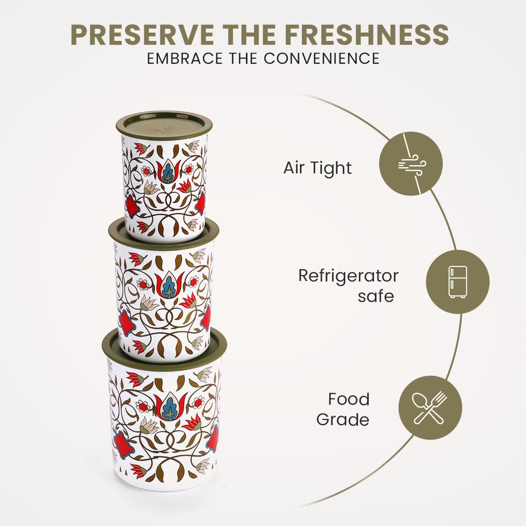 Oliveware Pasha Plastic Containers | BPA Free | For Rice, Dal, Atta & Flour | Set of 3 | Stackable Containers (2200ml, 1350ml & 850ml) (Green)